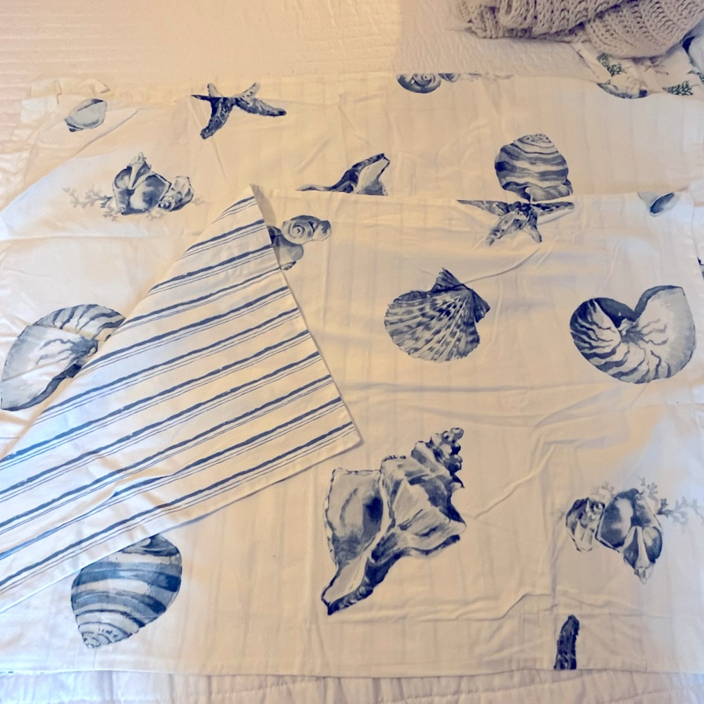 Nautical Seashell Print king size pillow shams PAIR
